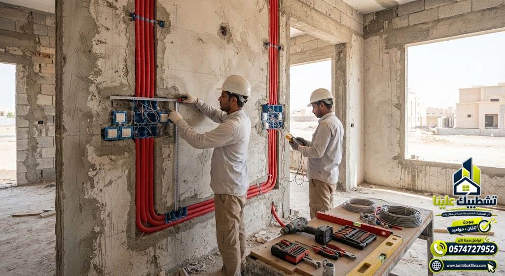 تمديد مواسير الكهرباء داخل الجدران قبل اللياسة بالمدينة المنورة