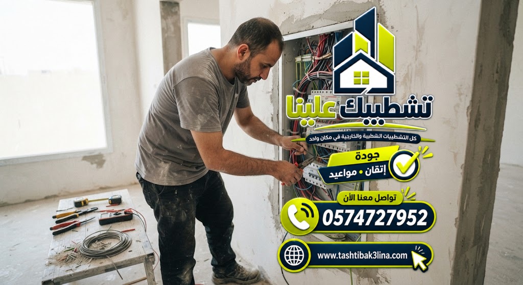 تمديدات الكهرباء وتركيب علب الأفياش والمفاتيح في المنزل الجديد بالمدينة المنورة
