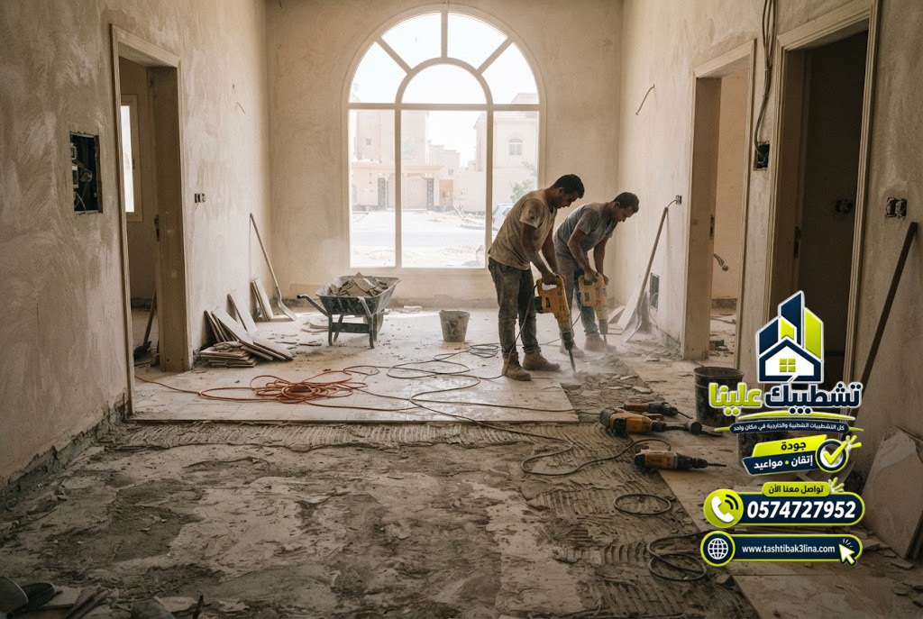 تكسير أرضيات المطابخ والحمامات القديمة بالمدينة المنورة