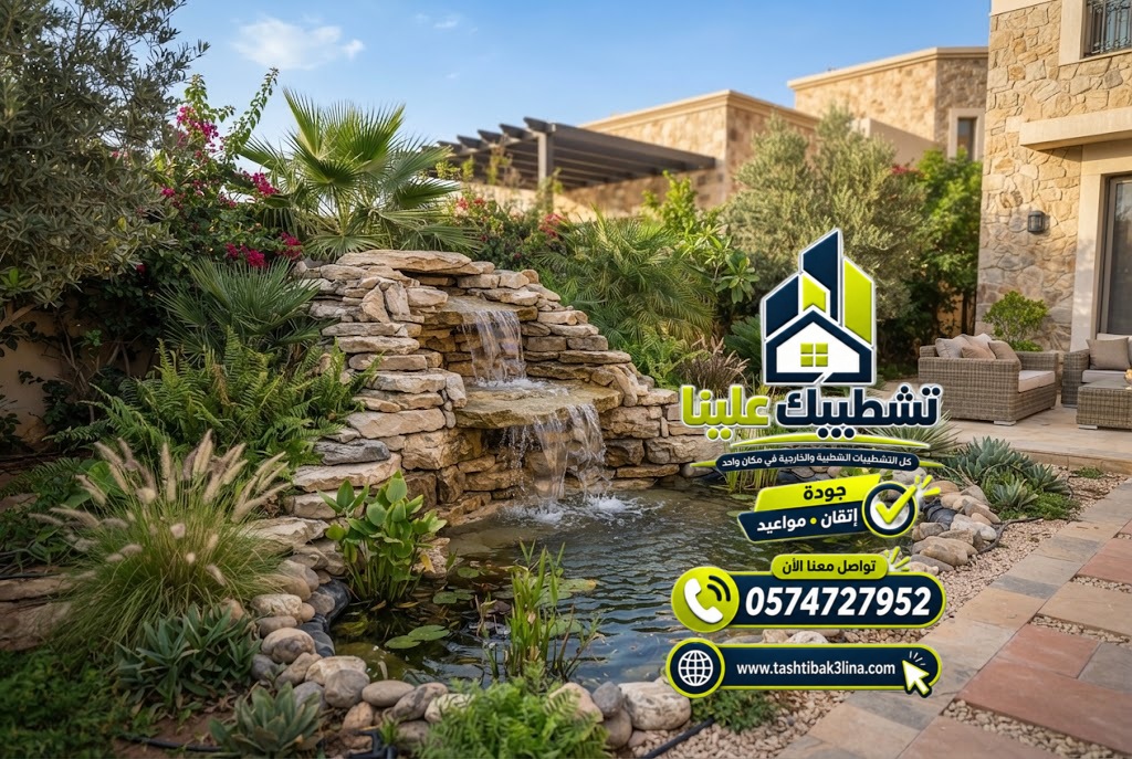 تصميم شلال حجري للحديقة بالمدينة المنورة